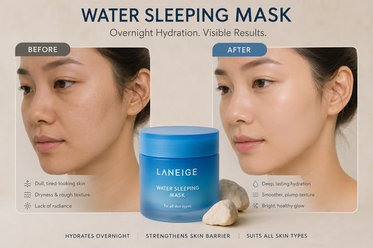 خرید ماسک شب لانیژ Water Sleeping Mask 70ml اصل | آبرسان قوی پوست | لوکس بیوتی