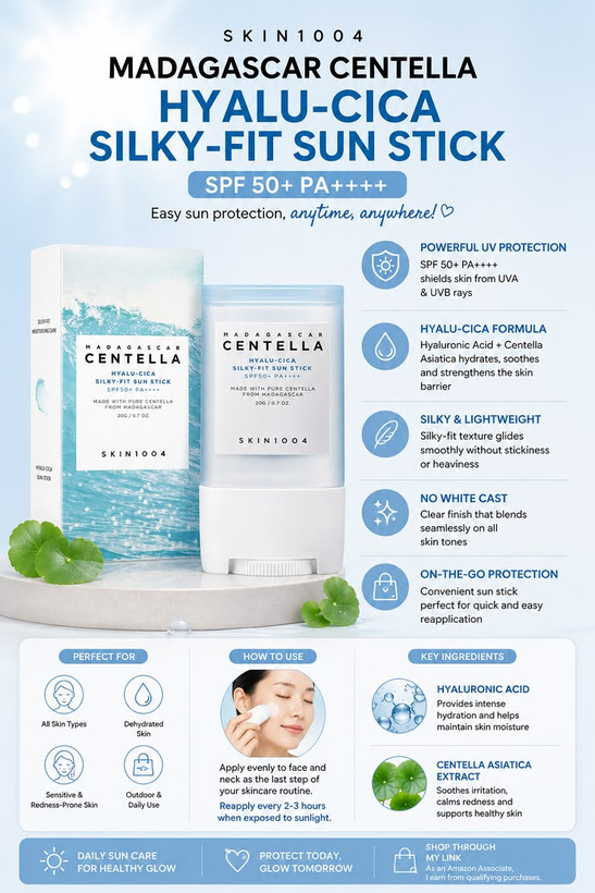 ضدآفتاب استیکی سنتلا SKIN1004 Hyalu-Cica Silky-Fit SPF50+ برای پوست چرب